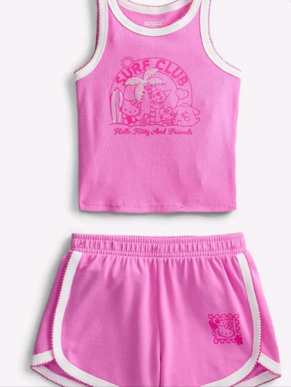 Hello Kitty Girls Graphic Tank Top and Matching Shorts Set, 2-Piece,
